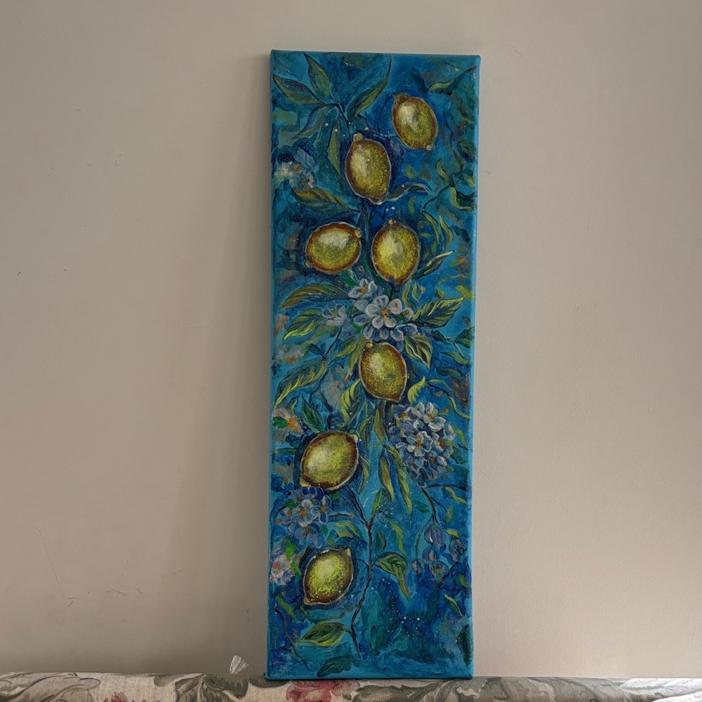 Vibrant Blue and Yellow Lemon Canvas Art